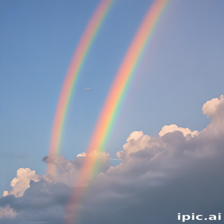 Double Rainbow Arcing Across a Clear Sky Filled with Fluffy Clouds