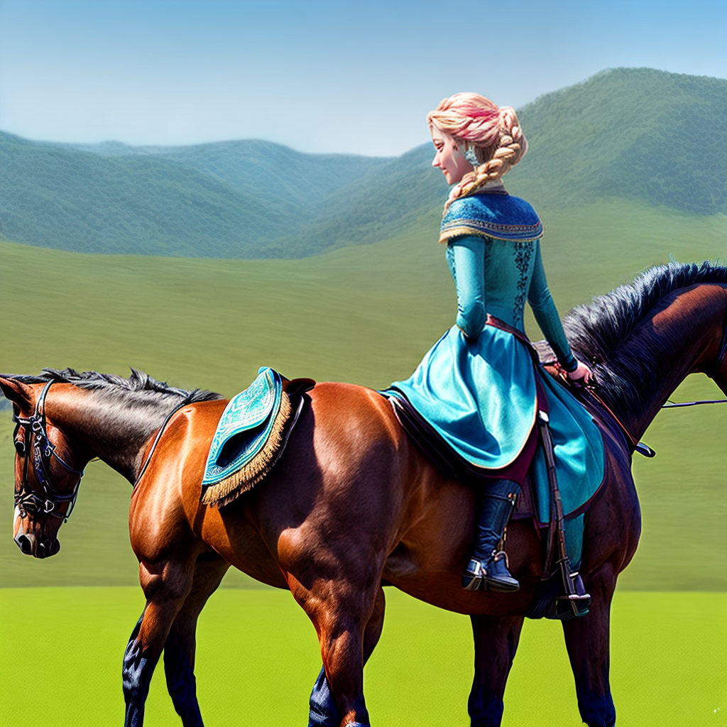 Elsa Behind Elsa on a horse from behind in a 3d disney look