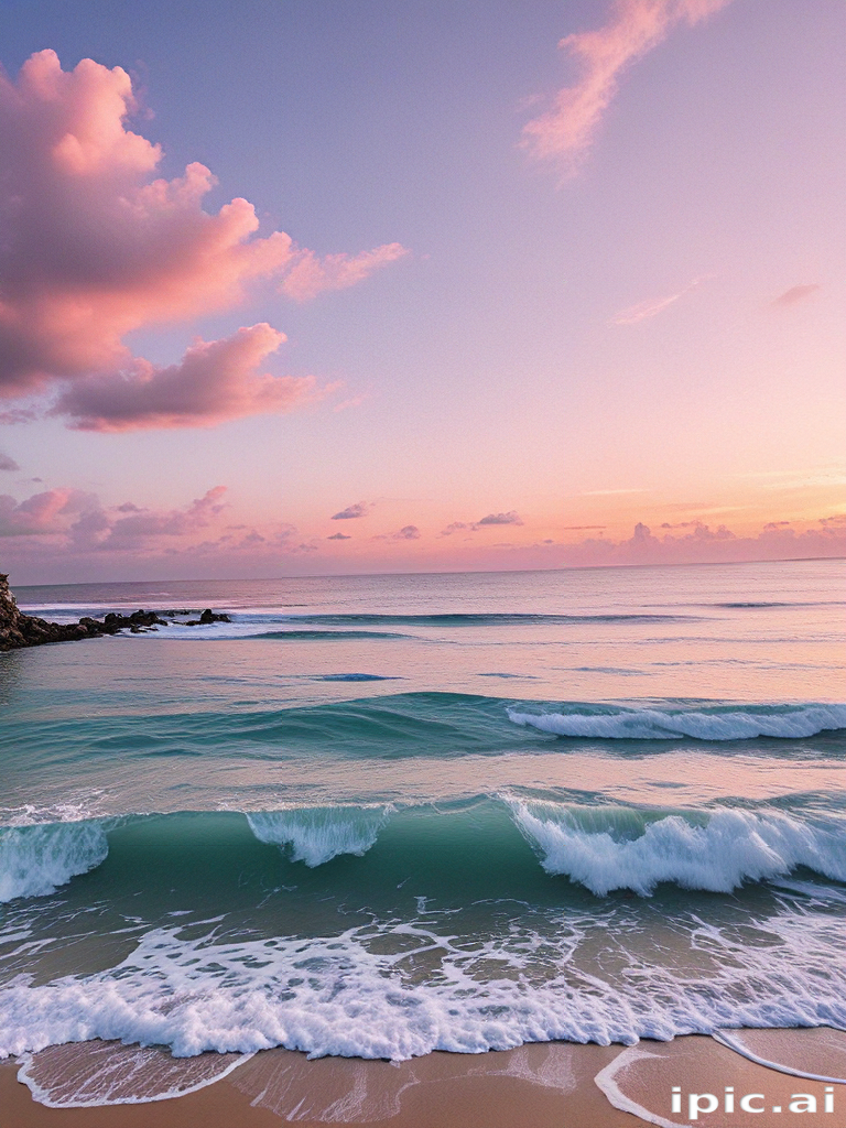 Tranquil Sunset Over Gentle Waves at a Serene Coastal Beach