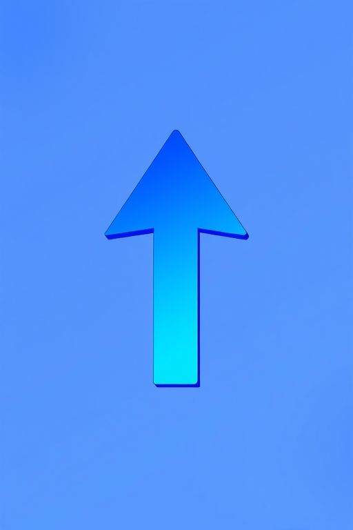 Create a vibrant blue arrow pointing upward, with a sleek, modern design, captured with a high-resolution digital camera, 50mm lens, f/2.8 aperture, using a shallow depth of field to emphasize the arrow against a softly blurred background.
