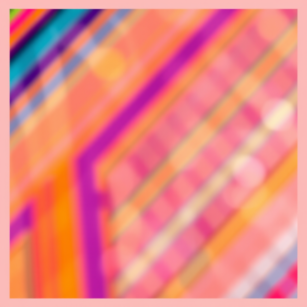 Generate a vibrant abstract background with a colorful diagonal pattern framed by a bold outline, incorporating soft bokeh effects, modeled under natural light with a DSLR camera, aperture set at f/2.8, shutter speed at 1/100s, ISO 200, focal length 50mm, wide-angle view to enhance depth and clarity.