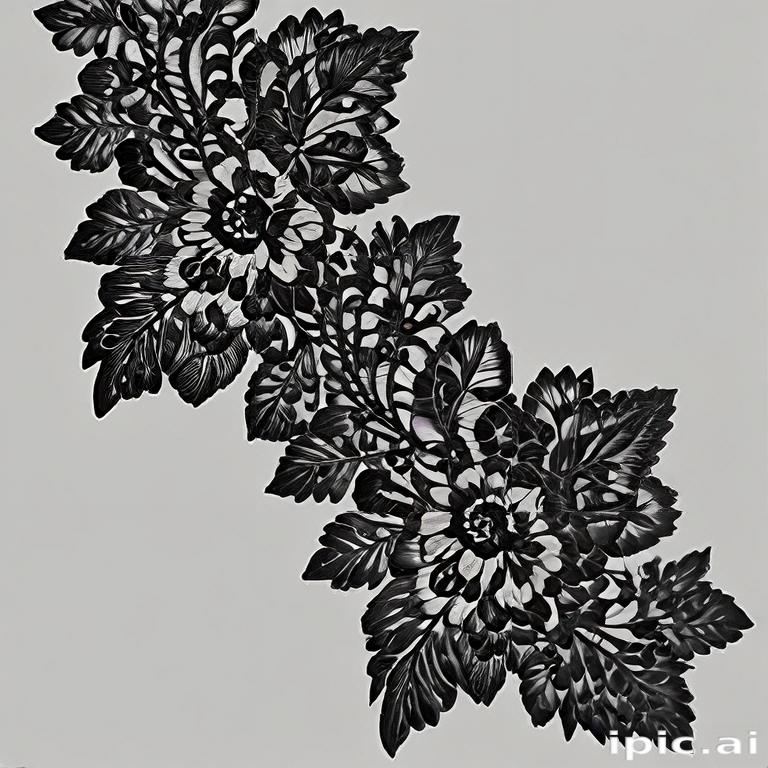 Intricate Floral Design Featuring Elegant Leaves and Flowers in Black ...