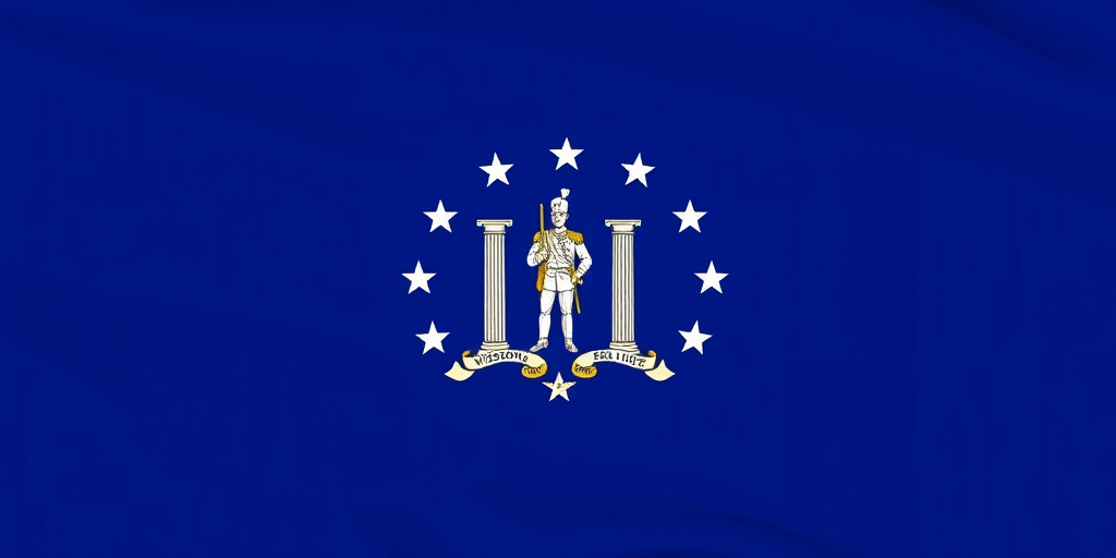 Create a high-resolution image of the Georgia state flag featuring a blue background with a central emblem that includes a depiction of a soldier standing between two pillars inscribed with the words "Wisdom, Justice, Moderation," using a DSLR camera with a 50mm lens, aperture set to f/2.8, ISO 100, and captured in natural daylight for vivid colors and sharp details.
