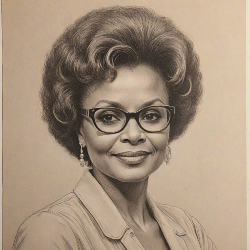 Wonderful Leslie Uggams, pencil sketch, portrait of Pleasing woman 1973s in glasses, hair style beatnik, outline, clear lines, fine lines, 8k