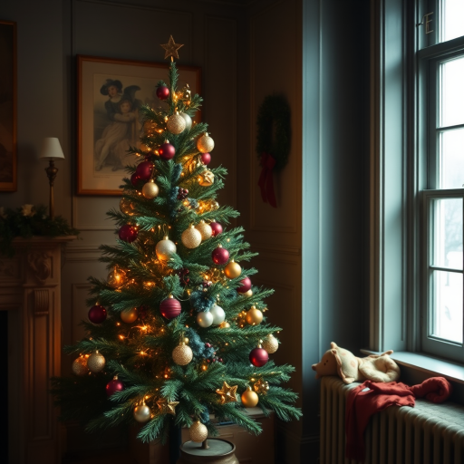 a vintage christmas tree in a cozy room