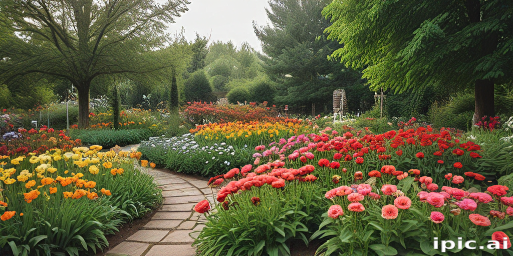 Vibrant Floral Pathway Through a Lush Garden Filled with Colorful Blooms