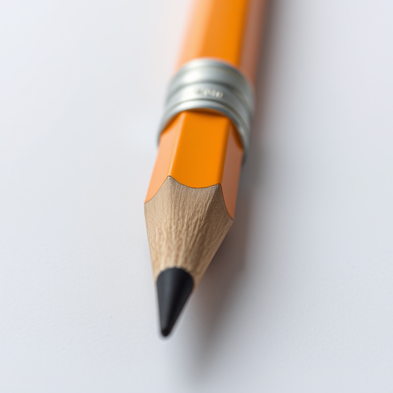 Create a high-resolution image of a stylized pencil with a clean design, utilizing a DSLR camera with a 50mm lens, f/1.8 aperture, ISO 100, 1/200s shutter speed, shot in natural lighting, 45-degree angle view for depth.