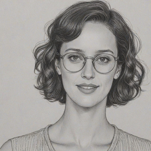 Sublime Phoebe Waller-Bridge, pencil sketch, portrait of Delightful woman 1967s in glasses, hair style beatnik, outline, clear lines, fine lines, 8k