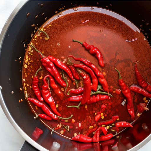 making chilli oil with fresh chillies and garlic