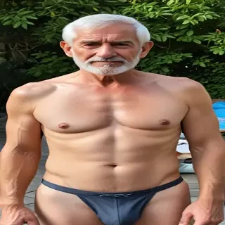 shirtless old man