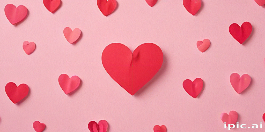 Colorful Paper Hearts Spread Across a Soft Pink Background for Love