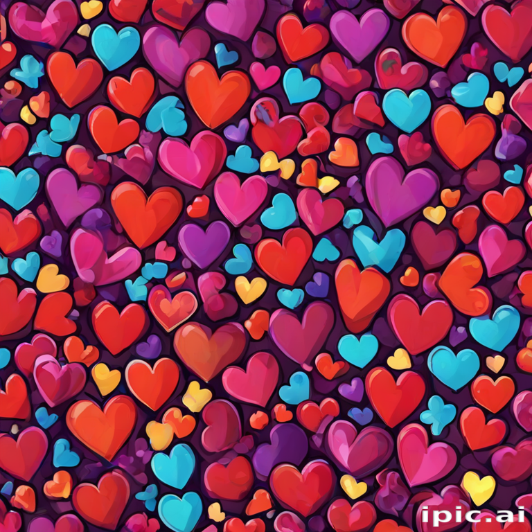 A Colorful Array of Hearts in Various Sizes and Shades on Background.