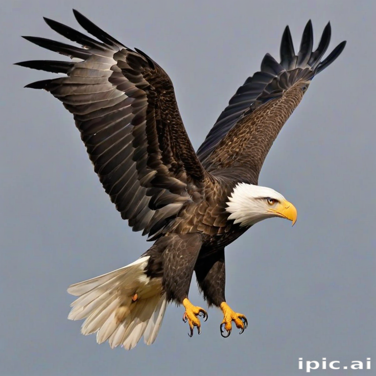 A Majestic Bald Eagle Soaring Gracefully Through the Clear Blue Sky