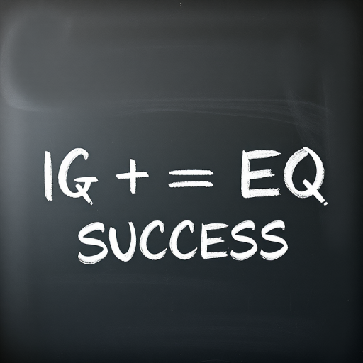Create an image of a chalkboard with the equation IQ + EQ = SUCCESS written in bold white chalk, captured with a Canon EOS 5D Mark IV at a focal length of 50mm, aperture set to f/2.8, ISO 100, in natural light to enhance contrast and clarity.