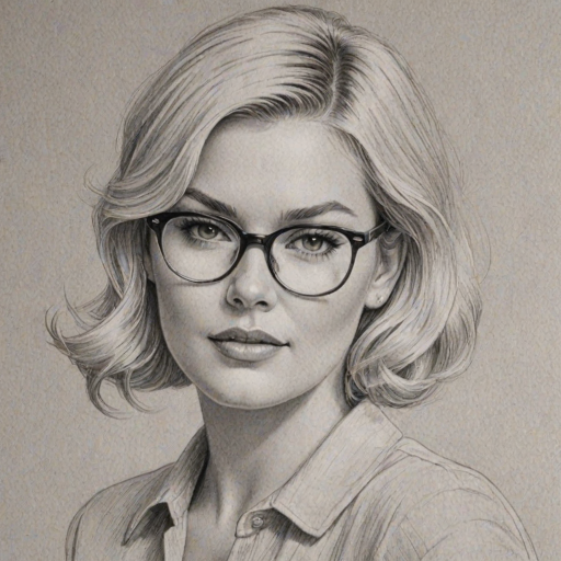 Gorgeous Elisha Cuthbert, pencil sketch, portrait of Captivating woman 1950s in glasses, hair style beatnik, outline, clear lines, fine lines, 8k