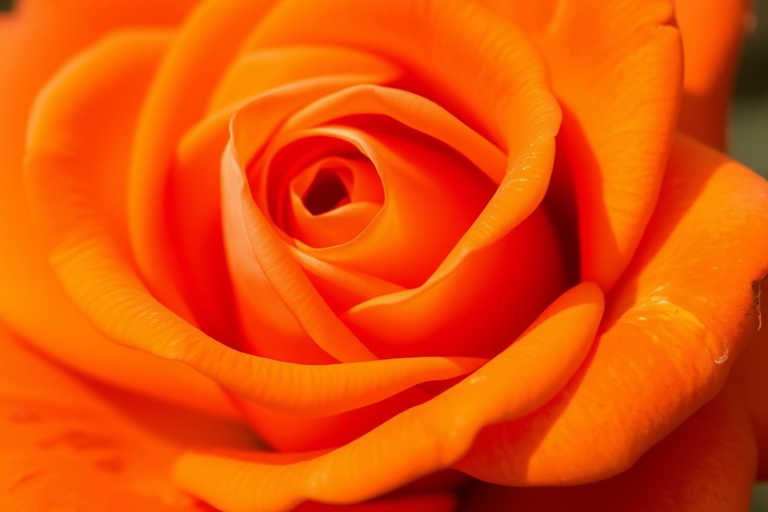 Capture a close-up of a vibrant orange rose with soft petals, shallow depth of field, using a DSLR camera with a 50mm f/1.8 lens, aperture set to f/2.8, ISO 100, and natural lighting for enhanced details and color richness.
