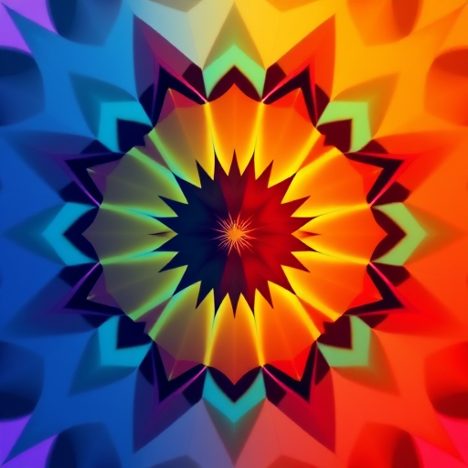 Generate a high-quality image of an abstract geometric pattern with vibrant colors, using a DSLR camera, 50mm lens, f/1.8 aperture, ISO 200, 1/60 shutter speed, and a shallow depth of field for enhanced detail and clarity.