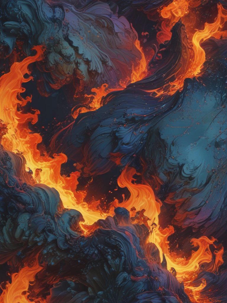 Fiery Waves of Colorful Flames Dancing Against a Deep Blue Background