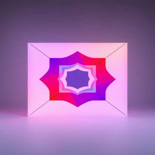 Generate a high-resolution image of an abstract geometric design with sharp lines and vibrant colors, using a Canon EOS R with an aperture of f/2.8, ISO 100, shutter speed 1/125 sec, in a studio setting with a frontal view and soft diffused lighting.