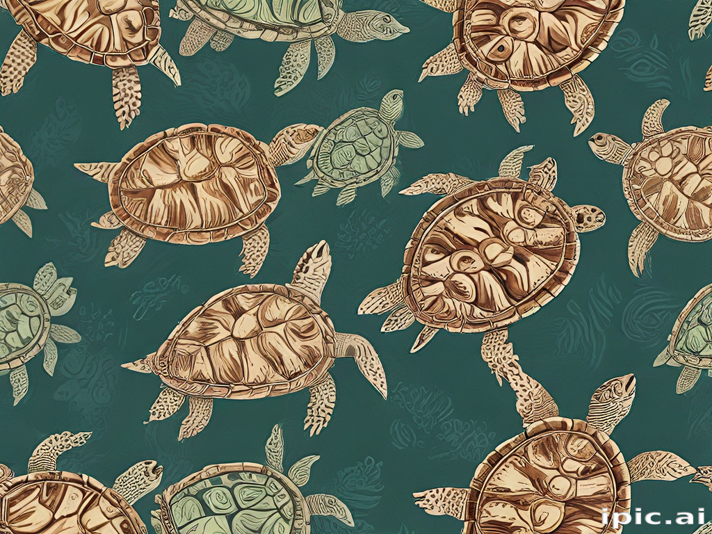 Colorful Pattern of Sea Turtles Swimming Gracefully in Ocean Waters