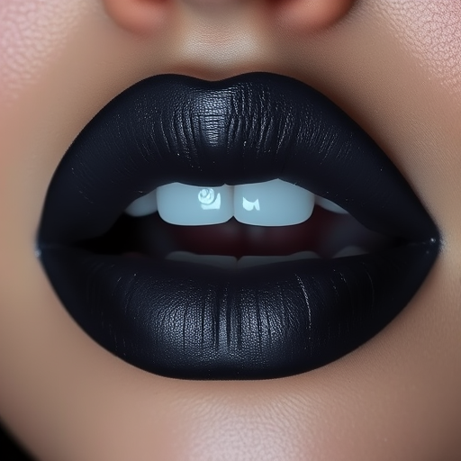 Charcoal gray lips with a smoky gradient effect, named "Midnight Haze," feature a velvety texture and subtle silver sparkle for sultry evening looks and night club scenes