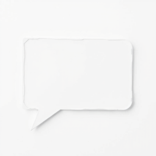 Create a high-quality image of a blank speech bubble against a white background, using a Canon EOS R5 camera, 50mm f/1.2 lens, aperture f/2.8, ISO 100, and a slight soft focus effect for a clean and polished look.