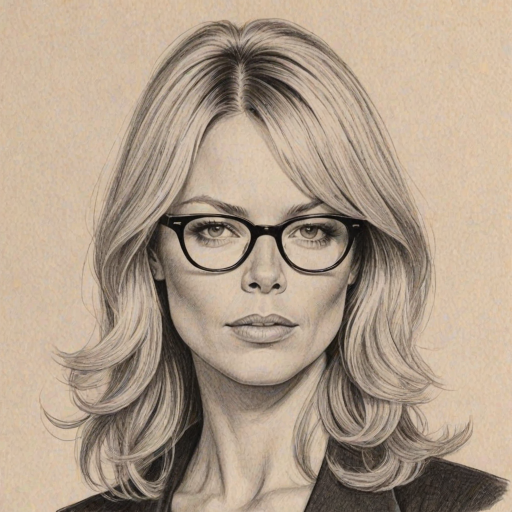 Splendid Peta Wilson, pencil sketch, portrait of Bewitching woman 1968s in glasses, hair style beatnik, outline, clear lines, fine lines, 8k