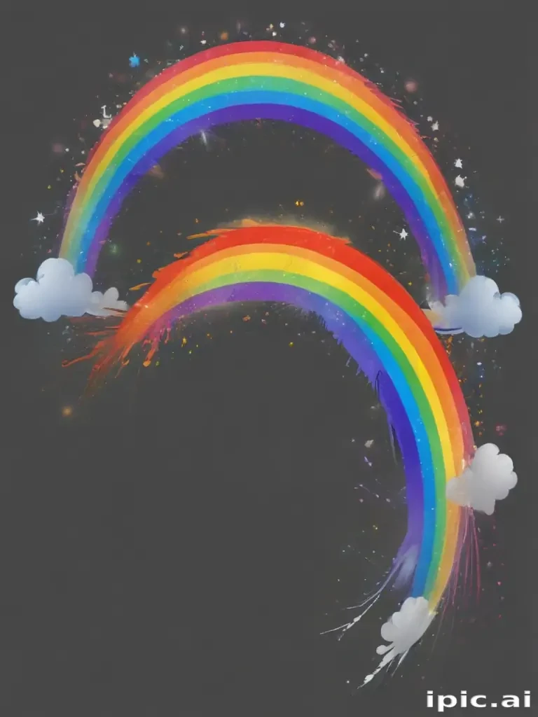 Colorful Rainbows Arching Over Whimsical Clouds in a Starry Sky