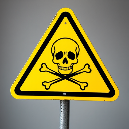 Create a high-resolution image of a yellow triangular warning sign with a skull and crossbones in the center, shot with a DSLR camera at f/2.8, ISO 100, and a 50mm lens, in a well-lit studio environment for enhanced clarity and detail.