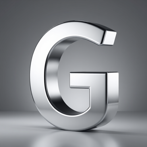 Create a high-resolution image of a three-dimensional silver letter G, reflecting light with smooth gradients, using a Canon EOS R5 camera, 50mm lens, f/1.8 aperture, ISO 100, photographed from a 45-degree angle with soft studio lighting.