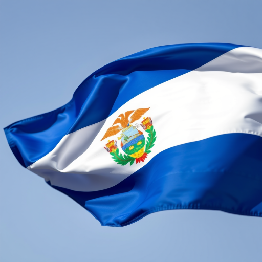 El Salvador flag, high resolution, shot with a DSLR camera at f/8 aperture, 50mm lens, ISO 100, natural lighting, centered composition, vivid colors and sharp details.