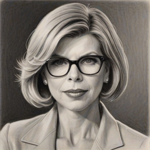 Lovely Christine Baranski, pencil sketch, portrait of Pleasing woman 1923s in glasses, hair style beatnik, outline, clear lines, fine lines, 8k