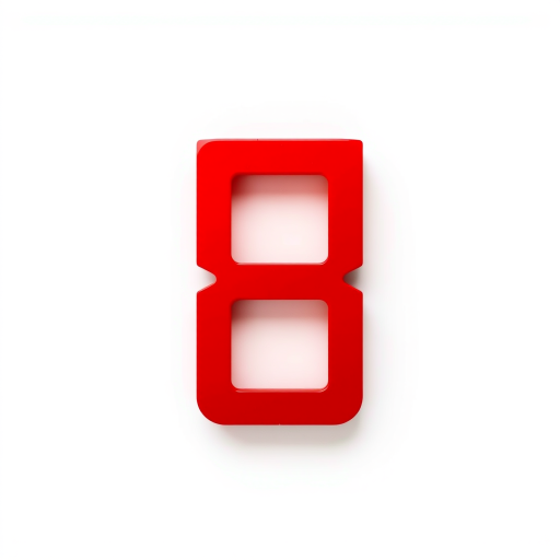 Create a digital illustration of a red number 8 made of two vertical rectangles with a white background, captured with a DSLR camera at f/2.8, ISO 100, 50mm lens, with a high-detail view and soft lighting for enhanced image quality.