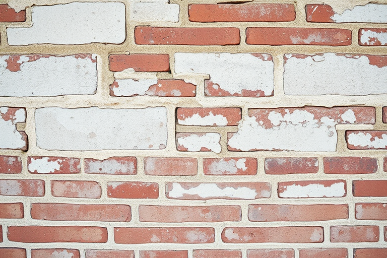 create an image of a textured wall with exposed bricks and peeling paint, showing intricate details and a rustic charm, captured with a DSLR camera at f/4.0 aperture, ISO 100, 50mm lens, under natural lighting, using a shallow depth of field for enhanced focus on texture.