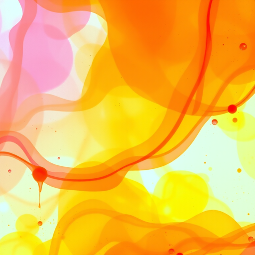 create an abstract painting with vibrant hues of orange, pink, and yellow blending smoothly, featuring splashes of color and a sense of movement, shot with a Canon EOS R5 at 50mm f/1.8, aperture priority mode, ISO 100, soft focus to enhance visual depth and texture