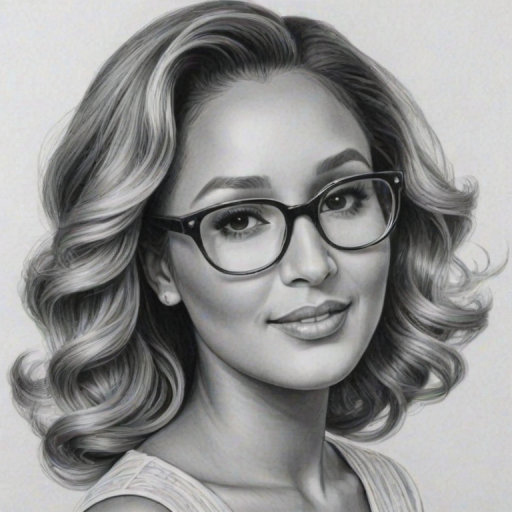 Lovely Adrienne Bailon, pencil sketch, portrait of Radiant woman 1950s in glasses, hair style beatnik, outline, clear lines, fine lines, 8k