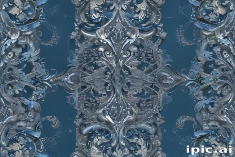 Fancy Silver Pattern Blue Intricate Floral Design in Elegant Blue and Silver Color Palette