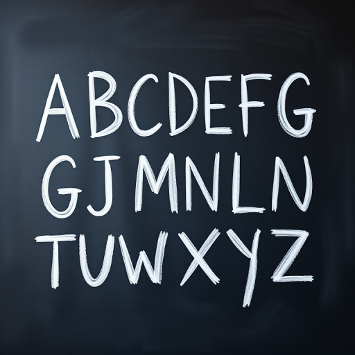 A high-resolution image of a blackboard displaying the uppercase letters A to Z in a creative, hand-drawn style, captured with a DSLR camera at f/2.8 aperture, ISO 100, 50mm lens, natural lighting, direct view, with a shallow depth of field for enhanced clarity.