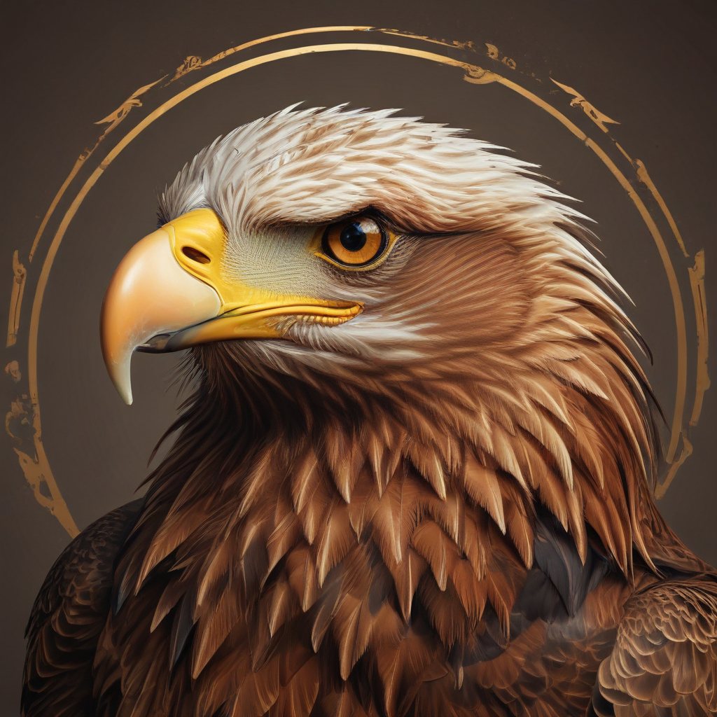 Majestic Eagle with Detailed Feathers and Intense Gaze Against a Golden ...