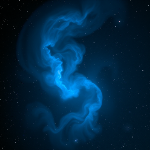 Generate a high-resolution image of a cosmic scene featuring swirling blue nebulae against a dark starry background with luminous stars, captured using a DSLR camera with a 50mm lens, f/1.8 aperture, ISO 800, and a long exposure of 30 seconds for enhanced detail and depth.