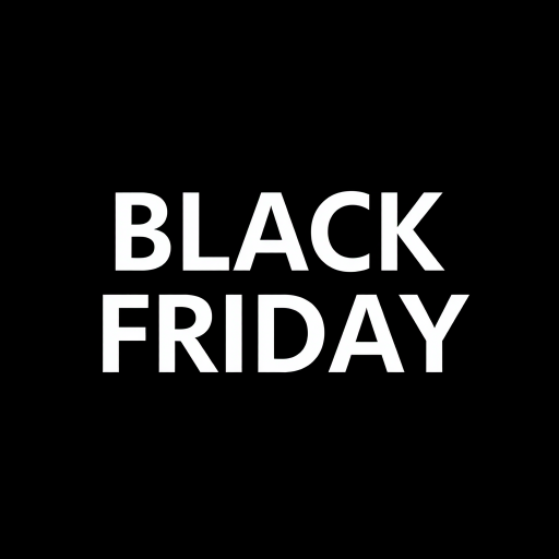 Create a high-resolution image featuring the text "BLACK FRIDAY" in bold white letters on a black background, angled dynamically, using a DSLR camera with a 50mm lens, f/1.8 aperture, ISO 100, shot in natural light.