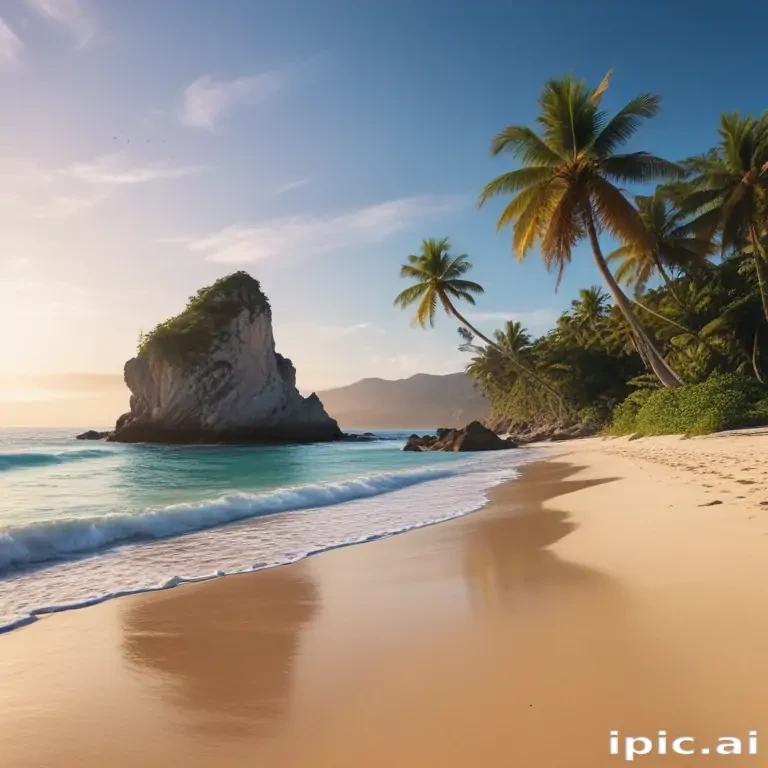 Serene Tropical Beach View with Palm Trees and Gentle Ocean Waves