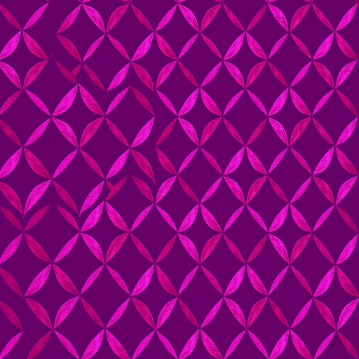 Create a high-resolution digital pattern of interlocking diamond shapes in metallic pink on a deep purple background, using a DSLR camera with a 50mm lens, f/1.8 aperture, ISO 200, and a macro setting for sharp detail.