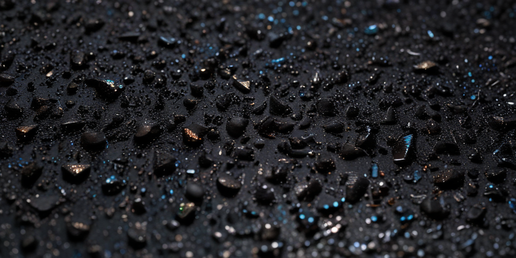 Close-Up of Water Droplets Reflecting Light on a Dark Surface