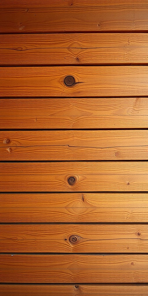 Create an image of a wooden wall with horizontal planks, adjusting the texture to highlight the grains and knots, using a DSLR camera set to f/4 aperture, 1/125s shutter speed, ISO 100, in a natural light setting, with a slight overhead angle for depth.