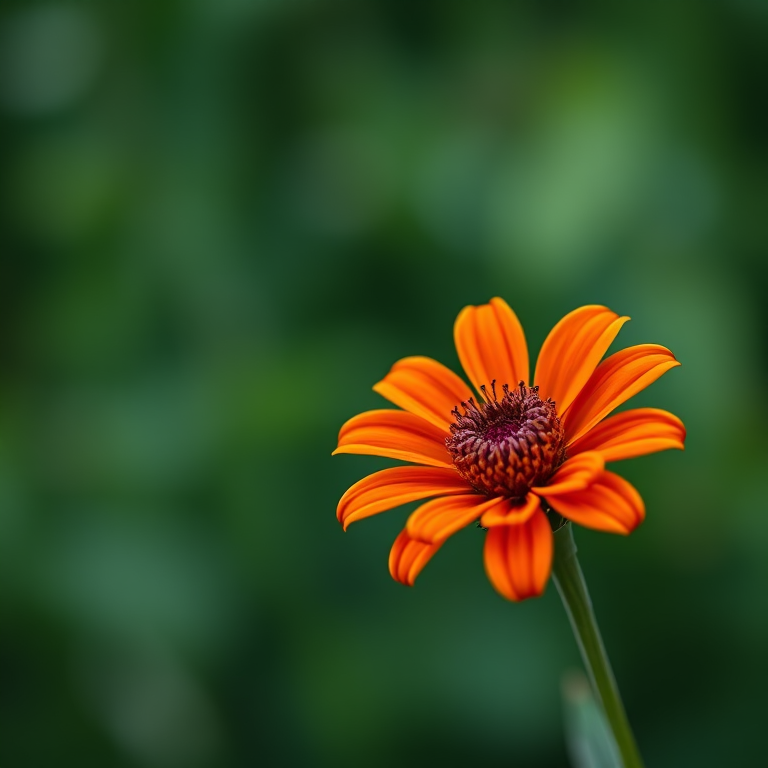 a vibrant orange flower with intricate petals against a green background, taken with a Canon EOS 5D Mark IV, 50mm lens, aperture f/2.8, shutter speed 1/200s, ISO 100, natural lighting, macro view