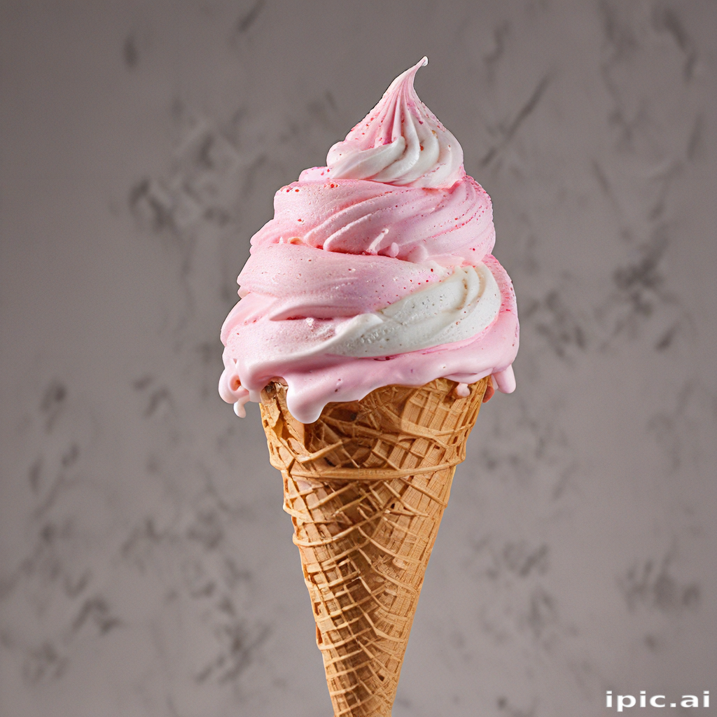 Delicious Swirl of Pink and White Soft Serve Ice Cream in Cone.