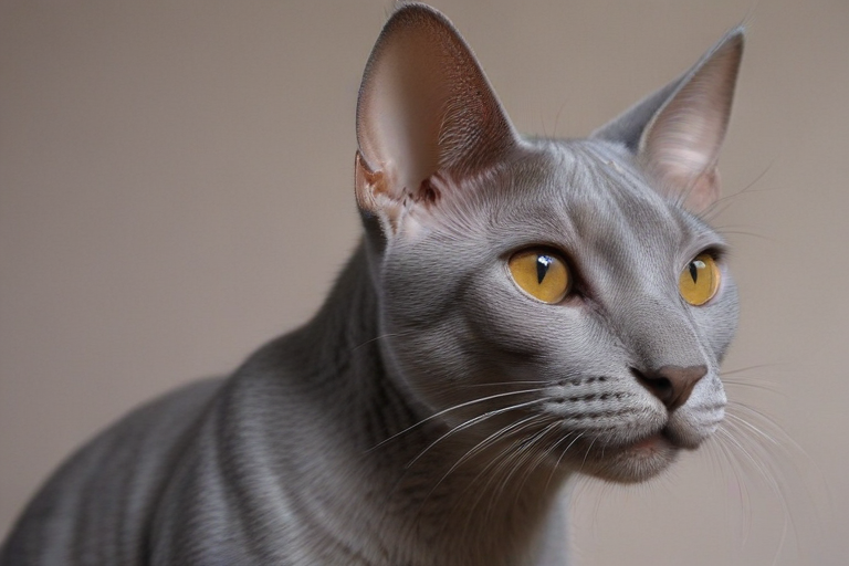 A Graceful Silver Cat with Striking Yellow Eyes and Elegant Features.
