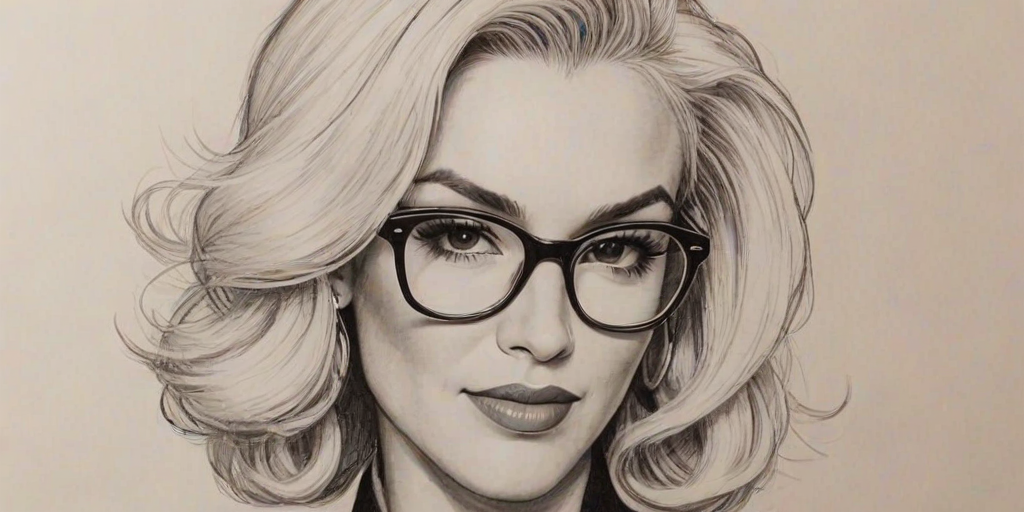 Splendid Gwen Stefani, pencil sketch, portrait of Gorgeous woman 1962s in glasses, hair style beatnik, outline, clear lines, fine lines, 8k