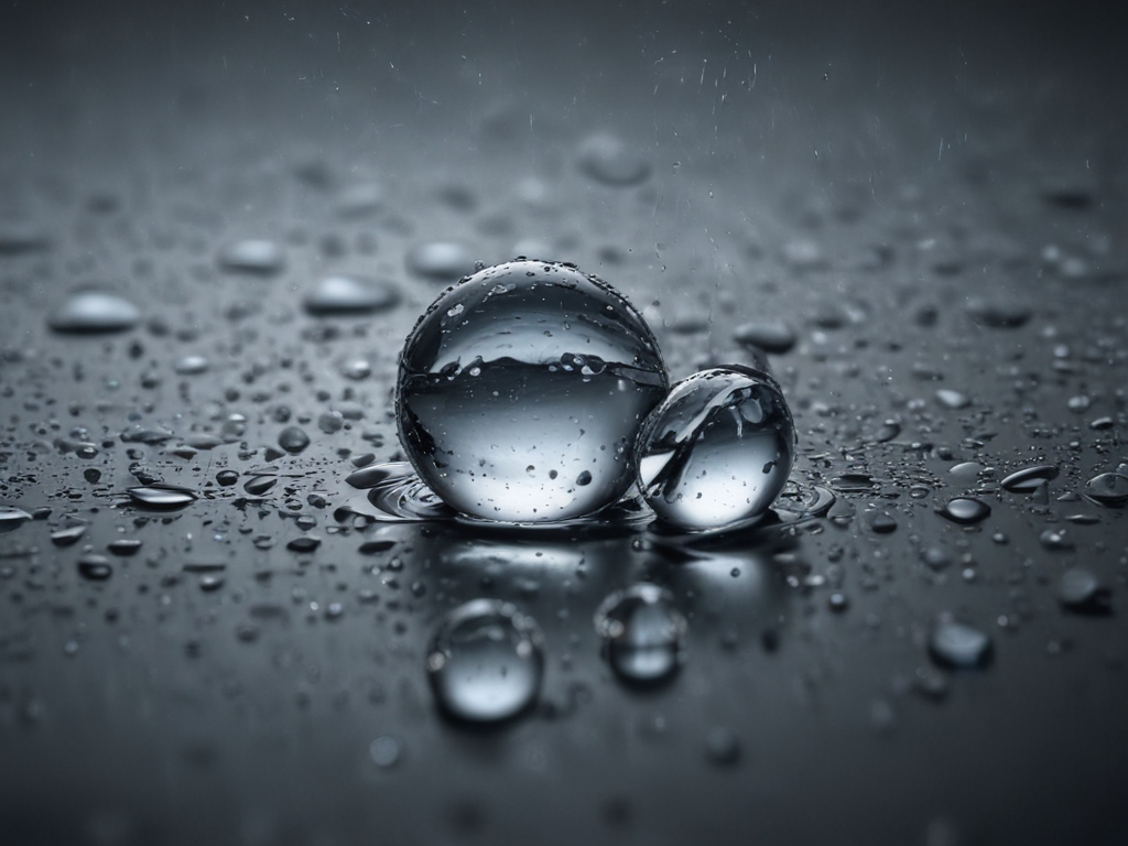 Close-Up of Water Droplets on a Dark Surface Reflecting Light Playfully
